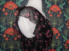 Vintage Y2K Black Pink Floral Coquette Flutter Grunge Slip Empire Waist Dress