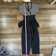 80s VTG Venezia Striped Top Black High Waist Jumpsuit Women’s Sz S Retro #29030