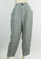 Vintage 1980s Linen Pants RENE LEZARD Plaid Cuffed Wide Leg Pants 38/40