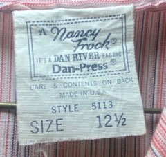 Vintage Striped Shirt Dress 12 1/2 Short Sleeve Pink Blue USA Made Modest