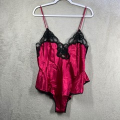 Cacique Escapades Bodysuit Womens M Pink Vintage Lace Satin Teddy Lingerie