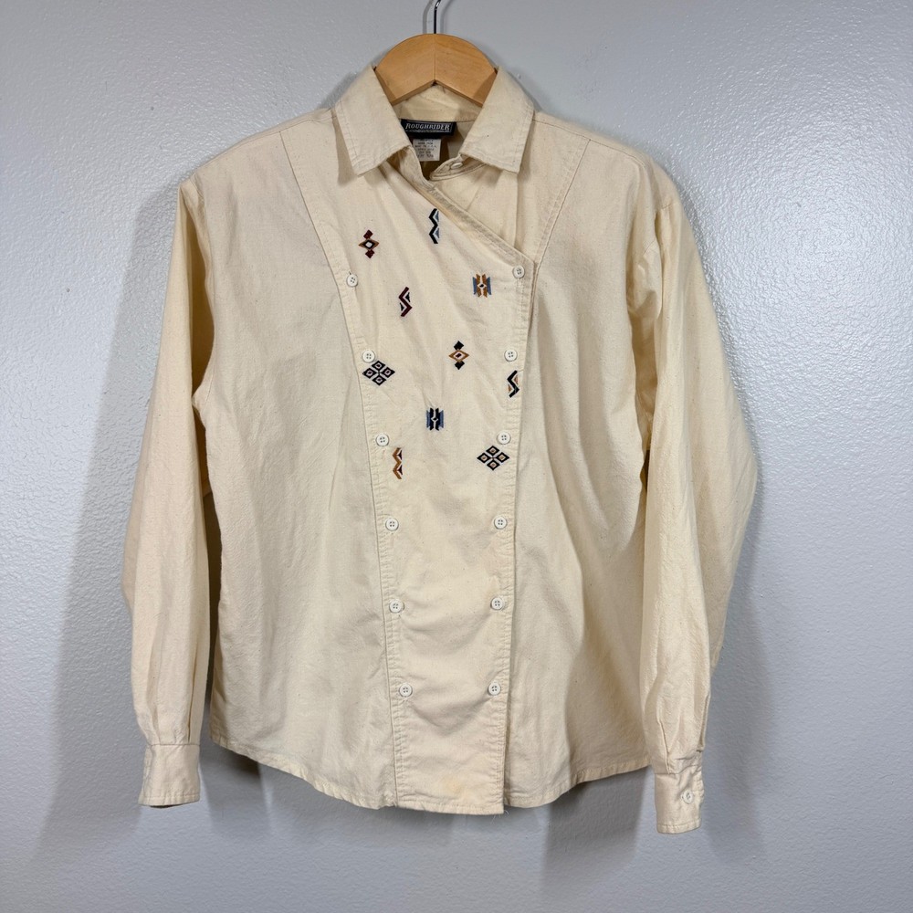 Roughrider Button Up Women 5/6 Cream Embroidery Western Cowgirl Vintage