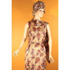 1950s Gray and Purple Floral Dress with Matching Jacket & Hat Three Piece Outfit