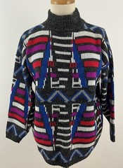 Vintage 80s Croquet Club Women’s L Sweater Geometric High Neck Acrylic Nylon