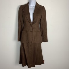 Larry Levine Skirt Suit sz S Brown Dark Academia Old Money Office Chic VINTAGE