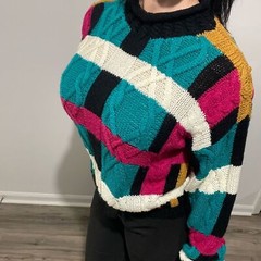 Vintage Ivy Wear Hand Knit 80’s Color Block Sweater, Size: Small, GUC!