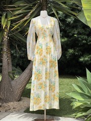 vintage 1970s dress Boho Long Wide Puff Sleeve Maxi Dress M