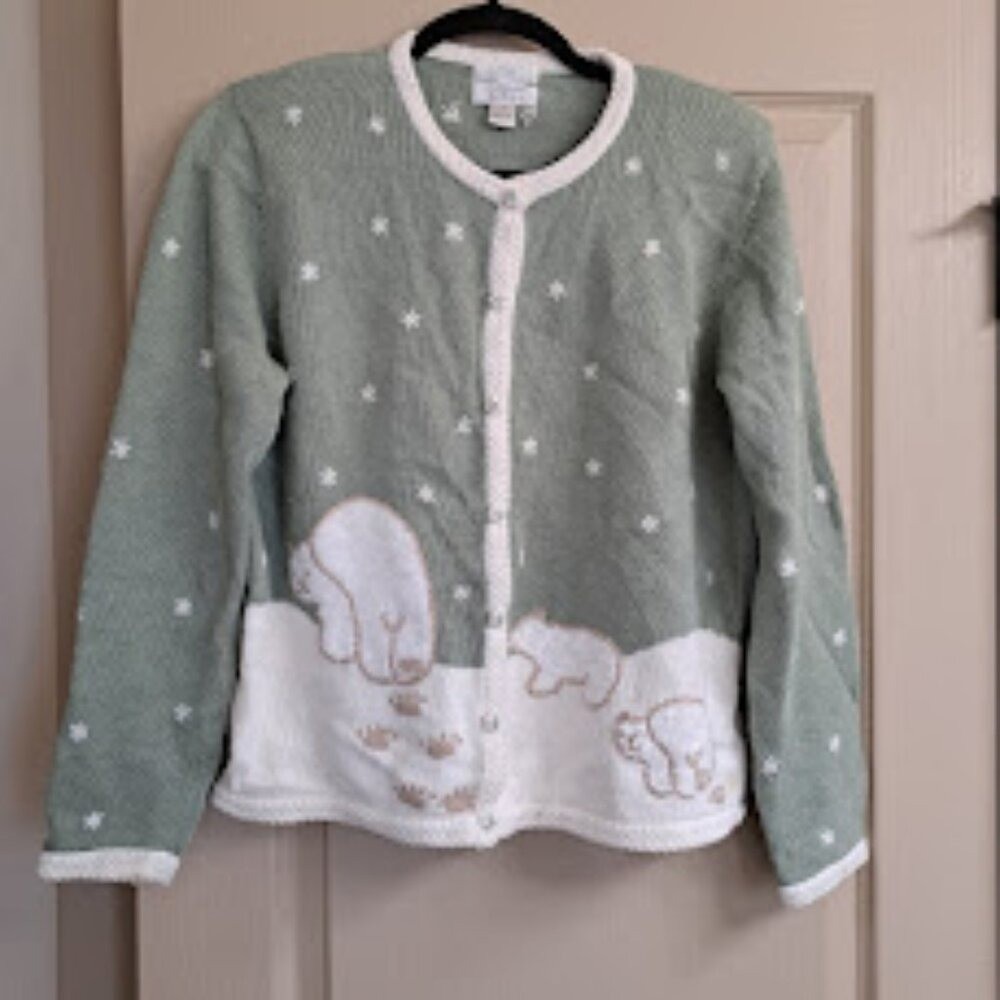 Christopher and Banks Hand embroidered VINTAGE polar bear sweater Women’s Medium