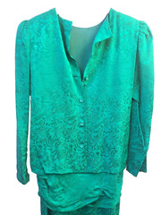 Vintage Dress SIZE 10 green jacquard SILK Silk Studio 80s drop waist LONGSLEEVE