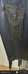 Antique 100% SILK Midnight Blue Hostess Robe Gold Lace Fringe Pockets Ely NV AS