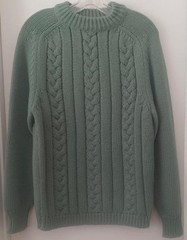 VINTAGE GREEN UNISEX CABLEKNIT SWEATER MADE IN ITALY PURA LANA VERGINE PURE WOOL