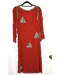 Vintage Red Beaded 70’s Disco Dress – As Is (see pics)