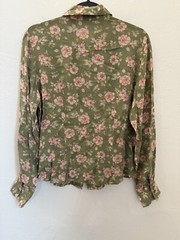 VTG 90’s Matching Floral Skirt & Blouse Size 8/10 Green Pink Flowers Rayon Poly