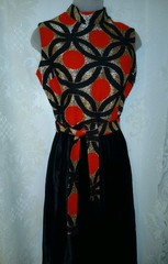 Vintage 60s Vicki Vaughan Gold Red Lamè Metallic Velvet Hostess Dress Juniors S