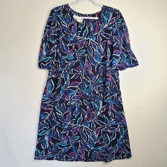 Vtg GUC British Lady Womens 18.5WP USA Made Sheer Blue Short Sleeve Shift Dress