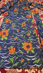 Vintage Howard Wolf Blue Orange Floral Dagger Collar Maxi Belted Shirt Dress-M