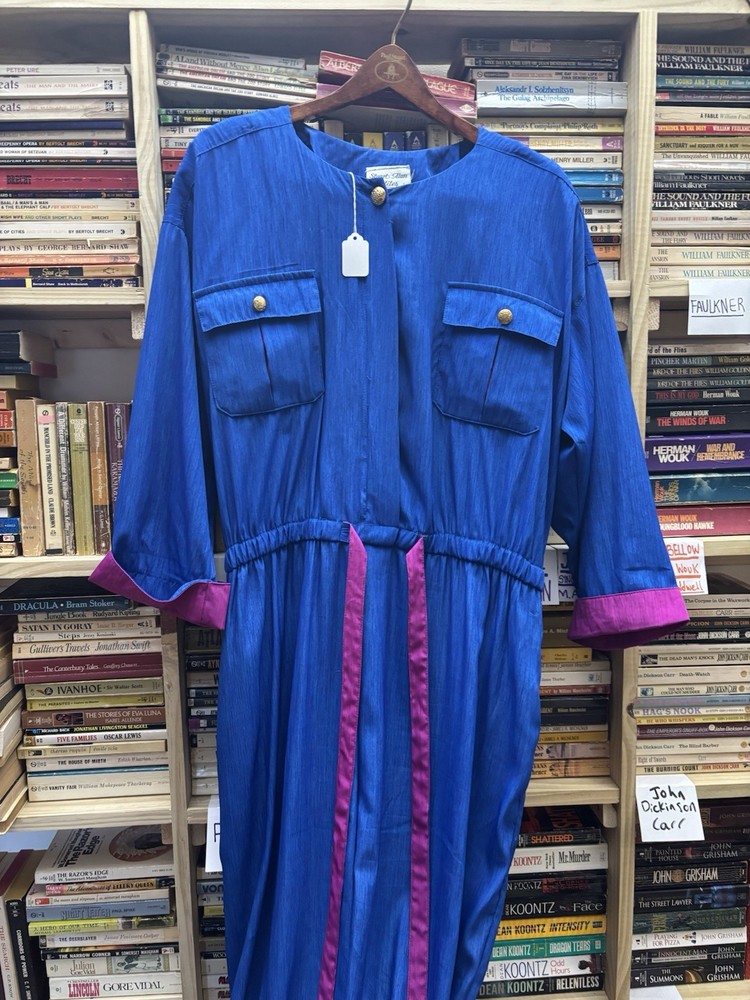 Vintage Blue and Magenta Jumpsuit. Stuart Alan Petites. Size 16