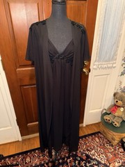 Bell Nouvel Black Peignoir Set Gown Sheer Robe Beaded Lace 2Pc Nightgown L/Xl