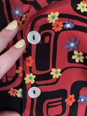 Cameo Shirt Dress Red Black Floral Geometric Print Size L VINTAGE Button Up Y2K