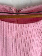 Vintage 60s 70s Pink Ribbed Mod Maxi Long Sheath Dress Crochet Lace Belt M/L