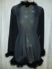 Vintage 90s Windsor Black Feather Maribou Sheer Nylon Peignoir Robe Pinup O/S