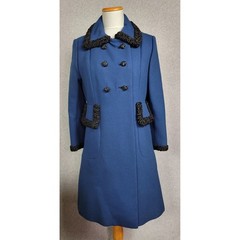 Vintage Benmor New York Blue Double Breasted Coat Persian Lamb Trim Rhinestone M
