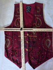 Solutions Vest Women Cotton Boho Maroon Front Embroidered Paisley Tapestry Lined