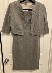 Vtg 50-60’s Gray Wool 2 Pc Dress 1/2 Sleeve Crop Jacket HandMade By Elizabeth Sm
