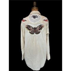 Vintage Western Shirt Moth Eye Patch Folk Art Boho Size L