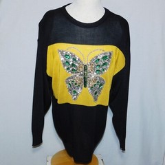 Vintage SAMBUCARI Sequin Butterfly Sweater Top Made in Italy Size 42 USA Size 6