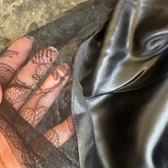 Vintage 1930s Black Silk Satin Dress Orange Silk Velvet Bow Wrap Lace Trim Bias