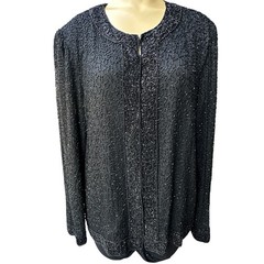 VTG Laurence Kazar Jacket Blazer 100% Silk Women’s Size Large Beaded Black