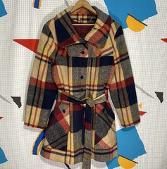 Vintage 50s 60s Plaid Wool Coat Mod Rainbow Hudson Large Atomic Hippy Hollywood