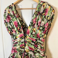 Vintage Patty O’Neil Ruched Floral Midi Tea Dress Petticoat 80s Cottagecore S
