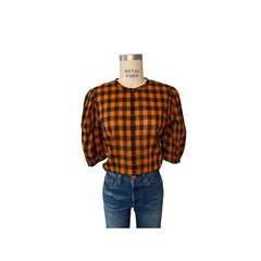 Vintage Sz 8 Prairie style Blouse Liz Claiborne black and orange check 80s 90s