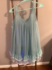 Vintage Rare Miss Elaine Aqua Nightgown Blue Sheer Chiffon Lace Babydoll