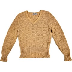 JAEGER Vintage XS/S Camel Cotton V-Neck Sweater – 1980s