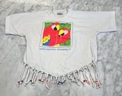 Vintage St Maarten T Shirt Women’s M Fringe Beaded Neon Parrots Single Stitch