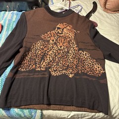 St John Collection Marie Grey Leopard Cat Intarsia Knit Sweater Small USA