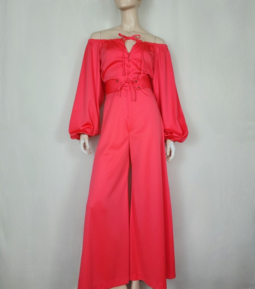 70s corset belt wide leg palazzo jumpsuit S