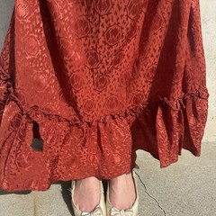 Vintage 1930s Red Deco Snakeskin Brocade Satin Rayon Dress Bonwit Teller Ruffle