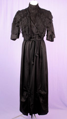 VTG Women’s Antique Late 1800s Black Mourning Dress W/ Lace Shawl & Tassels XS/S