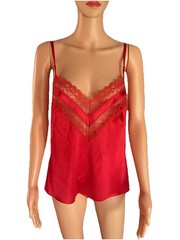Vtg Women’s Vanity Fair Cami Slip Top Sz 38 Red Nylon Antron III LACE Made USA