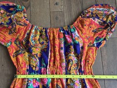 Mid Century Boho Maxi Dress – Orange Paisley Floral Print – 1960s Cracker Jax