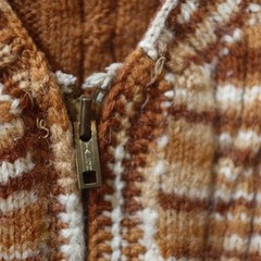 Vintage Handmade 70s Brown Plaid Chunky Knit Zip Cardigan Sweater LG