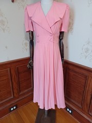 Vintage 1980s/1990s Sweet Pink Puff Sleeve Cottagecore Romantic 40s-Style Dress