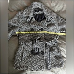 Giacca Tweed Croped Pea Coat LP Black Gray Herringbone Trench Jacket Y2K Preppy