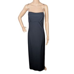 Vintage 90s Allen B Evening Black Column Gown 8 Beaded Wire Strap Slit Prom Gala