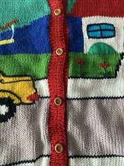 Cotton Salsa Cardigan Sweater Women SZ L Back To School Bus 3D Vintage 1990s