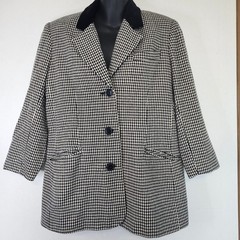 Vintage White Stag Houndstooth Blazer Womens Size 6 Wool Velvet Trim *Read